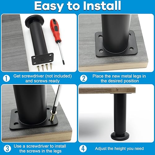 Miniatura 4 de 4 patas ajustables de metal mejoradas para muebles de 7 a 11.8 pulgadas, extensión de patas de gabinete resistentes para