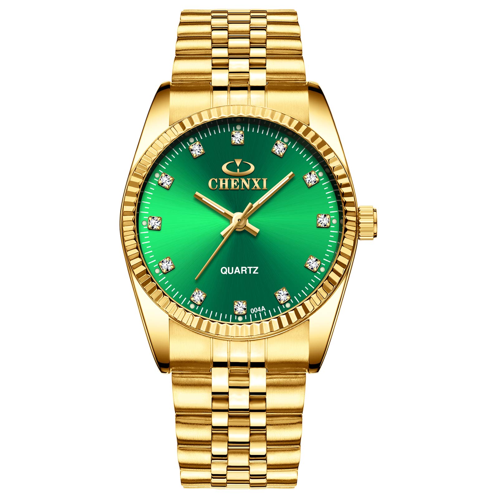 DREAMING Q&PClassic Golden Stainless Steel Unisex Luxury Quartz Wrist Watches Green