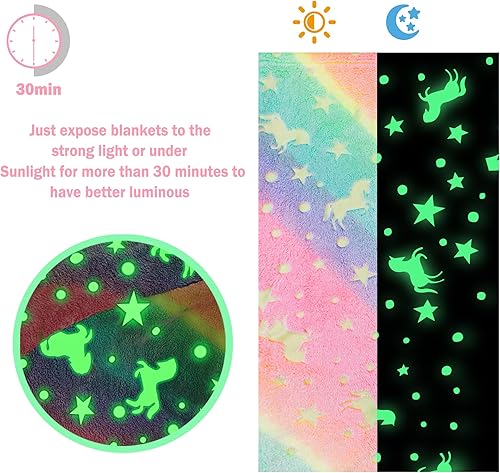 Miniatura 4 de Manta de unicornios para niños que brilla en la oscuridad, manta para niños, regalos para niñas y niños, manta de franela suave y acogedora manta de
