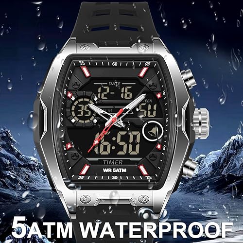 Miniatura 3 de findtime Reloj deportivo impermeable para hombre, reloj de pulsera analógico digital cuadrado militar, relojes tácticos únicos de moda con