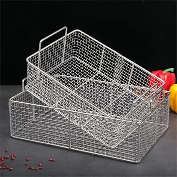 Medical 304 Stainless Steel Disinfection Basket with External Handle,Instrument Sterilization Baskets,Instrument Tray and Mesh Perforated Baskets Sterilization Tray,35x25x18CM