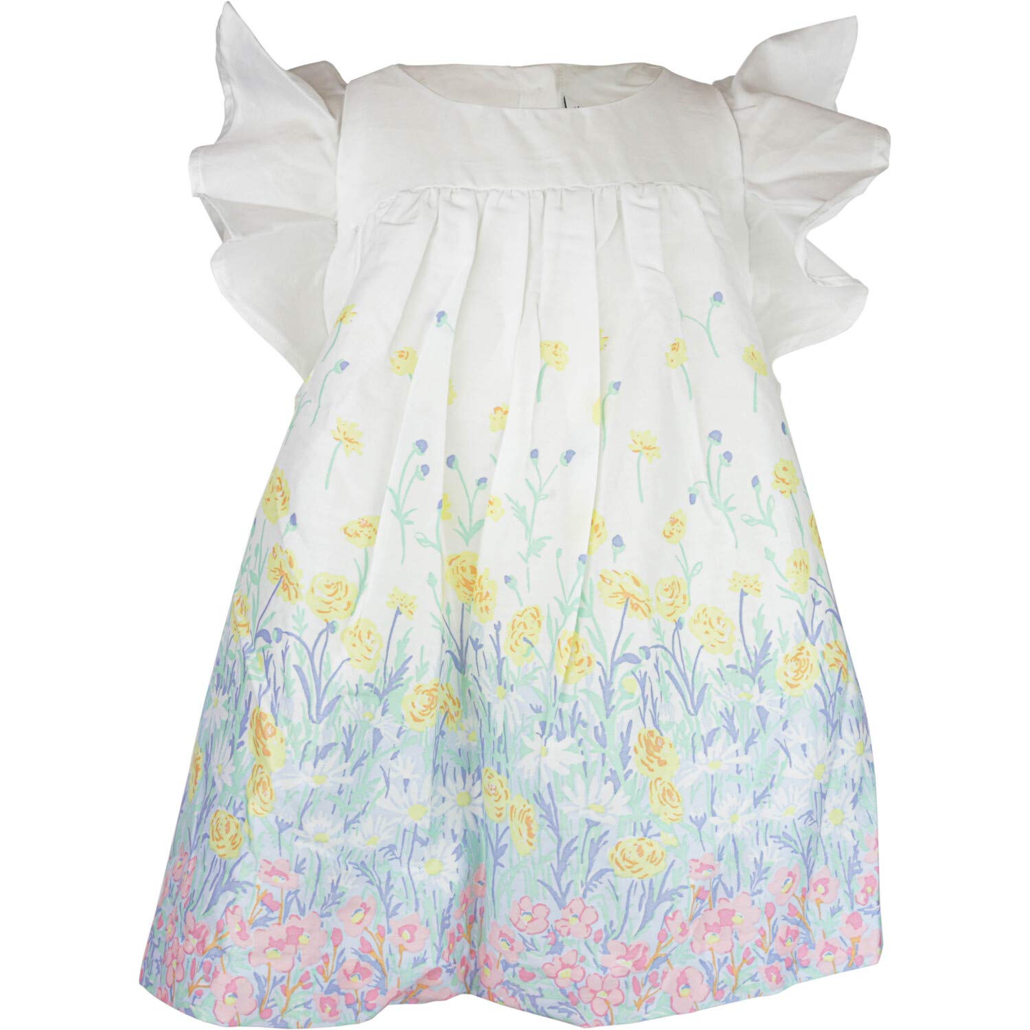 White Floral Border Dress Special Occasion - 12-18 Months