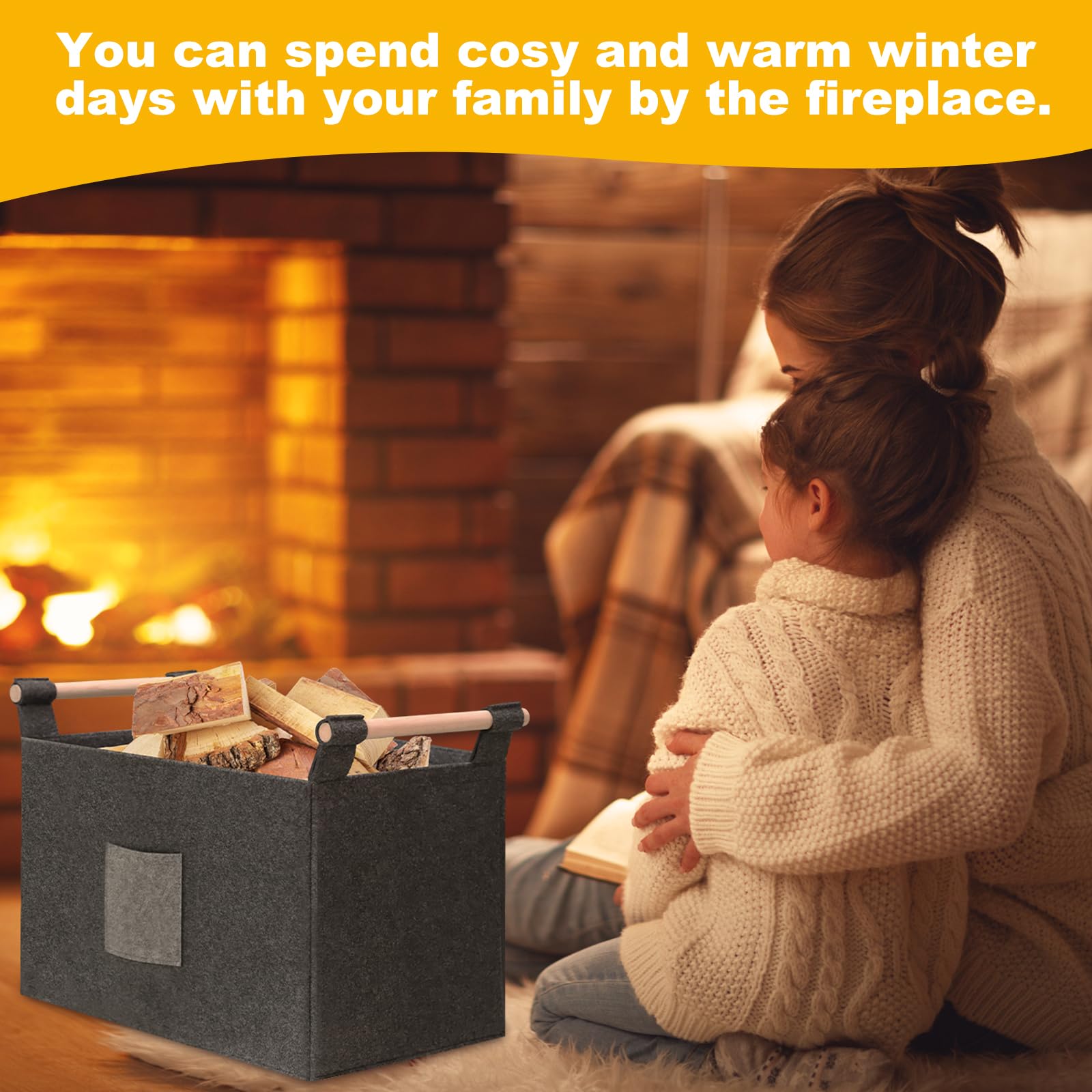 2 Borse Per Legna In Feltro 50x30x35 Cm - Pieghevoli, Per Camino, Spesa O Riposo, Grigio Scuro - Foto 4