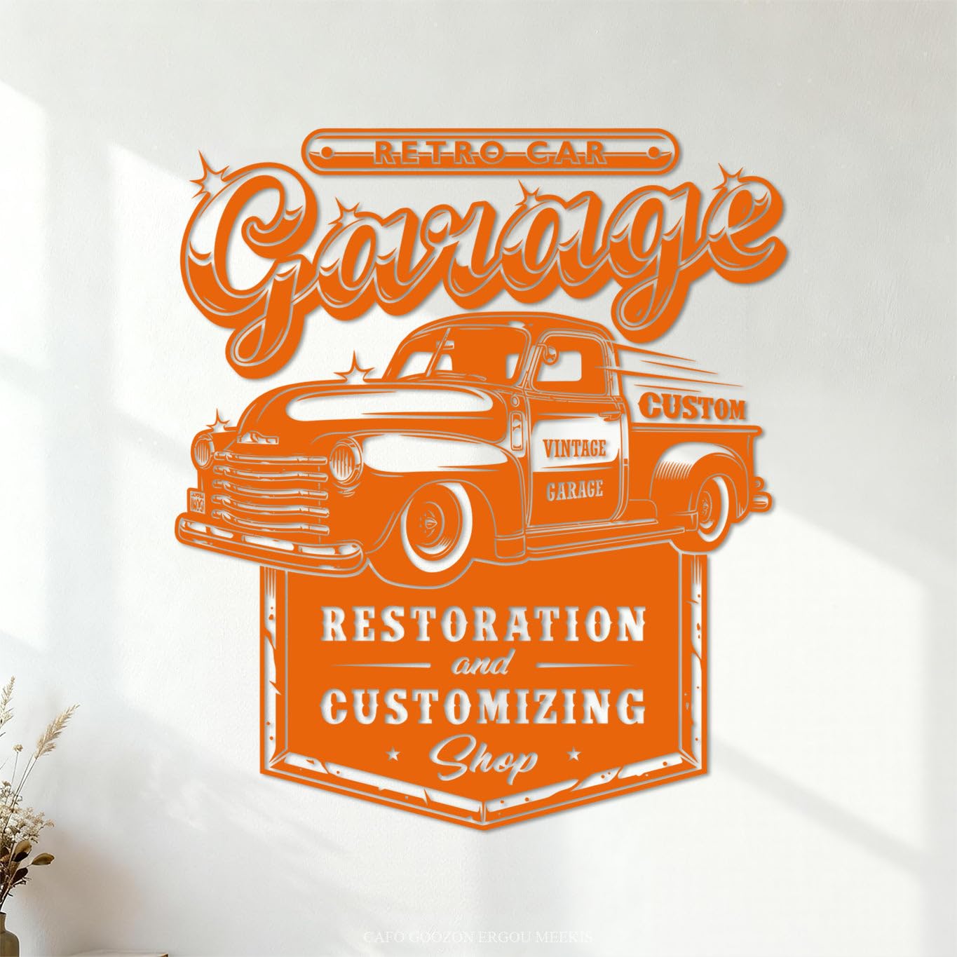 Wall Decals Paster Paper Garage Parking Room Vintage Garage Restoration 51x58.5cm Personalized Customization Orange