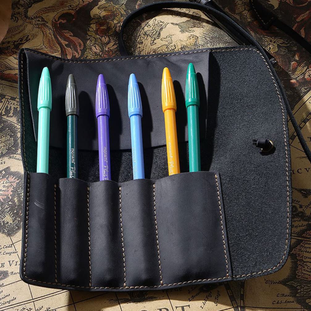 Operitacx Estuche De Piel De Vaca Enrollable Estilo Retro Vintage para Bolígrafos Lápices Plumas Estilográficas Portalápices Bolsa para Lápices