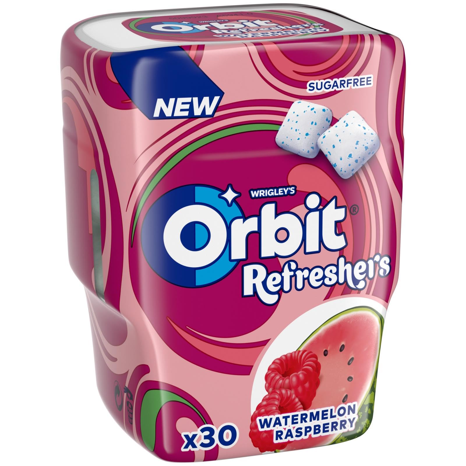 Orbit Refreshers Bote de chicles sin azúcar sabor sandía y frambuesa, 6 cajas de 30 unidades