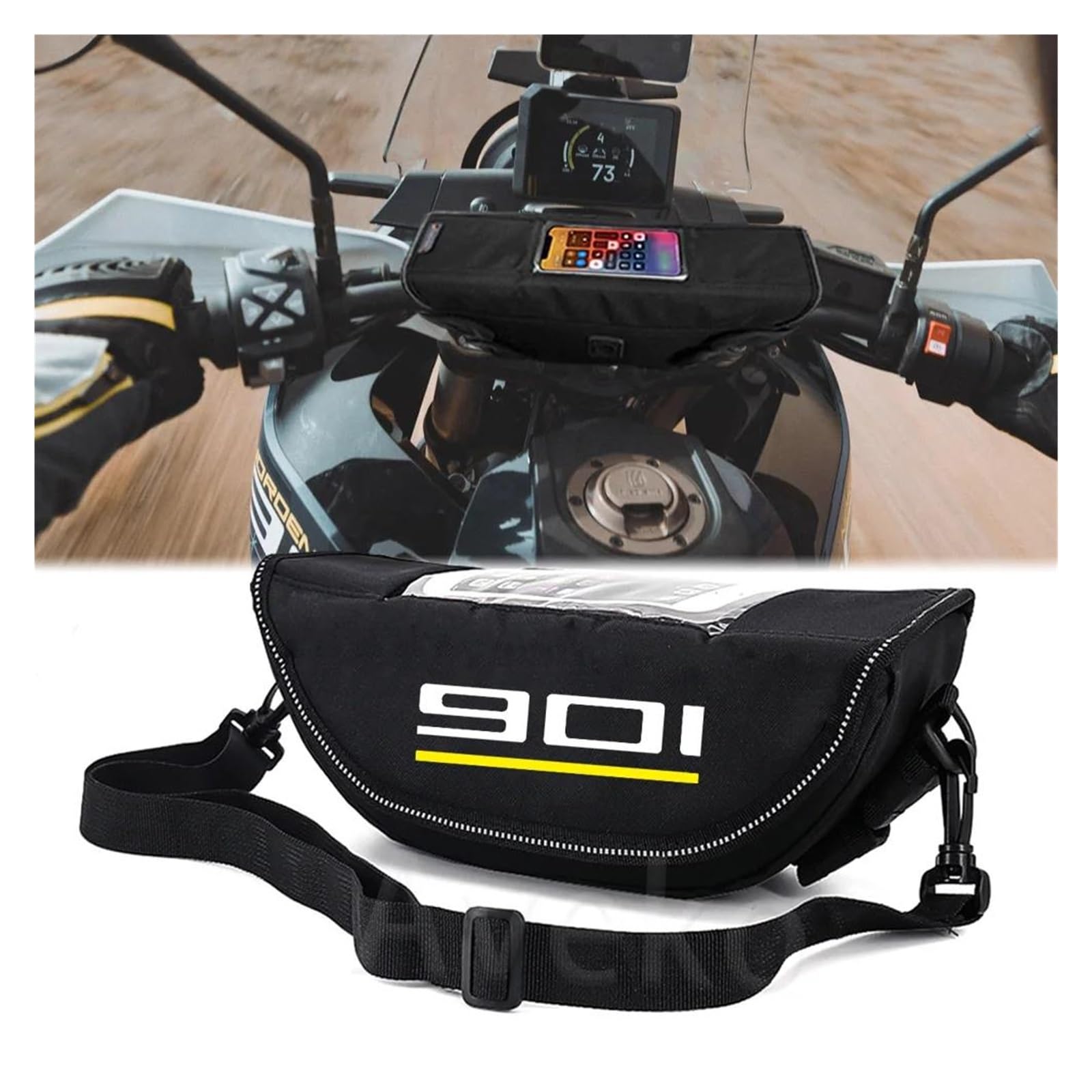 Dla Husqvarna Norden 901 | Wodoodporna torba na kierownicę z nawigacją podróżną(Black2-with logo)