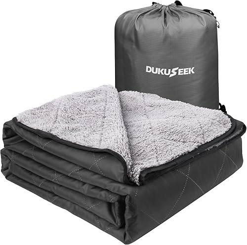 DUKUSEEK Manta de campamento impermeable Sherpa con capucha, cálida manta de forro polar grande para estadio al aire libre para automóvil, barco,