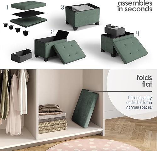 Miniatura 432 de Otomana plegable para dormitorio o sala de estar, con contenedores de almacenamiento, reposapiés para el extremo de la cama, soporta hasta 660 lb,