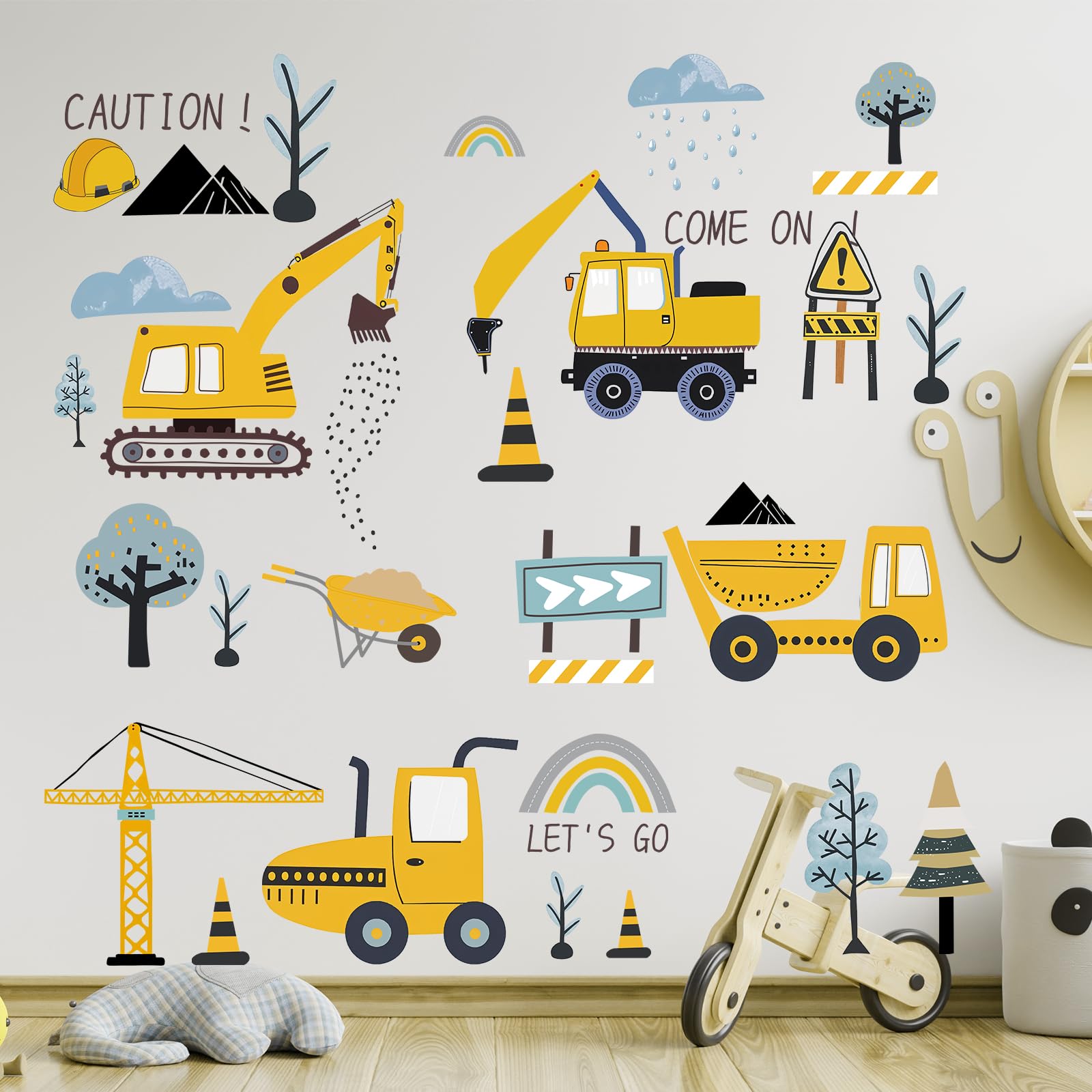 Adesivi Murali Bambini Ruspa, Bulldozer Adesivi Cameretta Bimbo, Decorazioni Cameretta Neonata, Stickers Bambini Attacca Stacca da Cantiere, Trattori Adesivi Parete Ragazzo