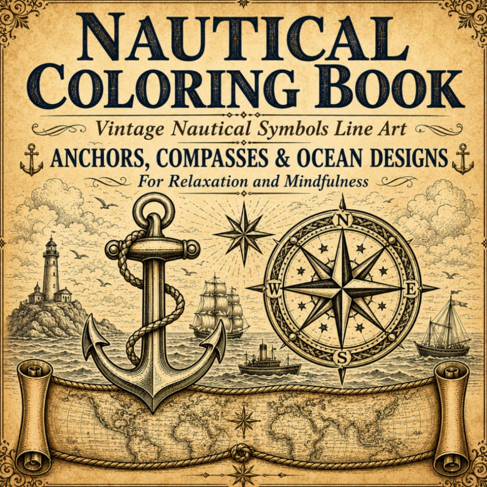 Nautical Coloring Book for Adults Vintage Maritime Line Art with Anchors Lighthouses and Ocean Scenes: Mindful Relaxation Designs Featuring Maritime ... (The Ocean & Ropework Adult Coloring Series)