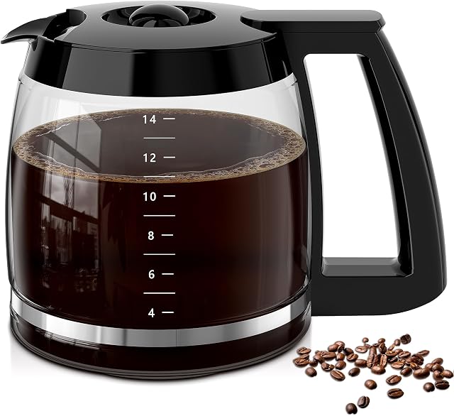 14-Cup Remplacement de la cafetière Cuisinart DCC-2200, DCC-2600, DCC-2800, DCC-3200, et DCC-3200P1, Carafe en verre de remplacement pour Cuisinart avec poignée robuste, BPA Gratuit, lave-vaisselle sans danger