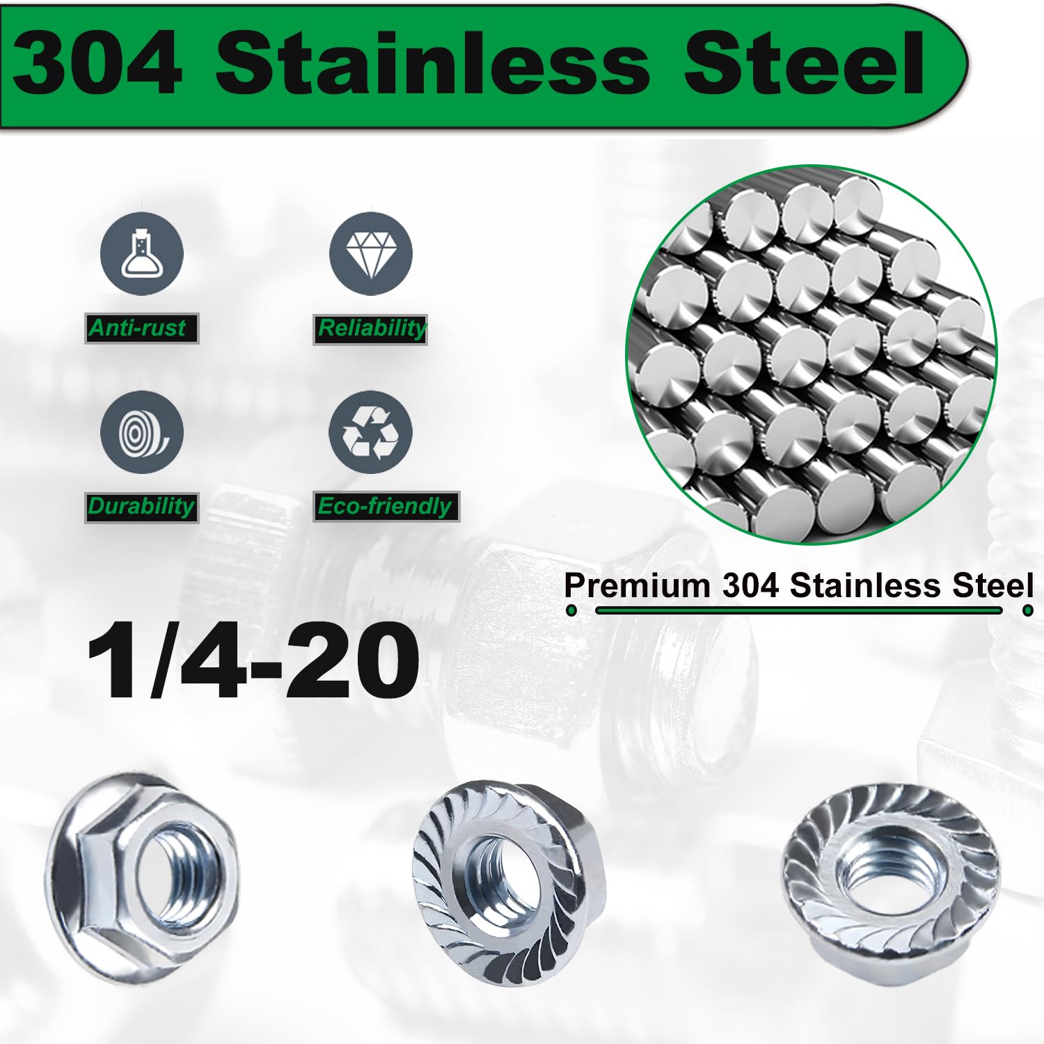 Uxcell 1/4-20 Serrated Flange Hex Lock Nuts, 50 Pack 304 Stainless Steel Non Slip Hexagon Flange Nut Full Thread Black