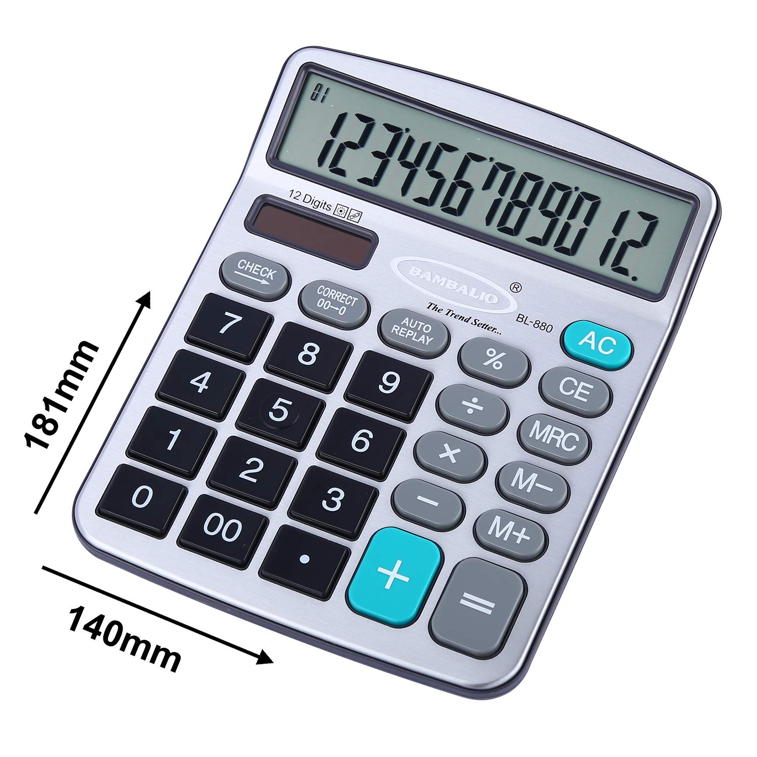 Bambalio Calculadora electrónica de 12 dígitos BL-880 con pantalla grande y panel metálico