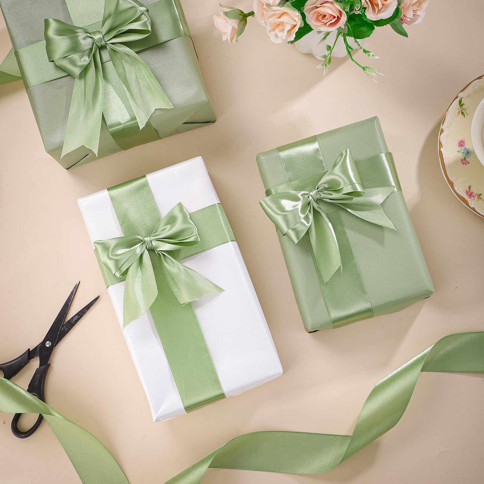 Salbeigrünes Satinband, 120 Meter, 3,8 cm, hellgrünes Band für Geschenkverpackungen, Basteln, Blumenstrauß, Party, Zuhause, Valentinstag, Dekoration