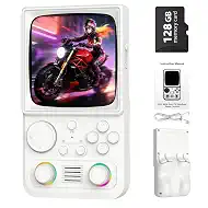 R36TMAX Upgraded Retro Handheld Game Console with 4000mAh Battery, 4.0'' IPS Screen, Retro Gaming Console with Portable Case, Supports WiFi Networked Fighting and OTG (128GB White)