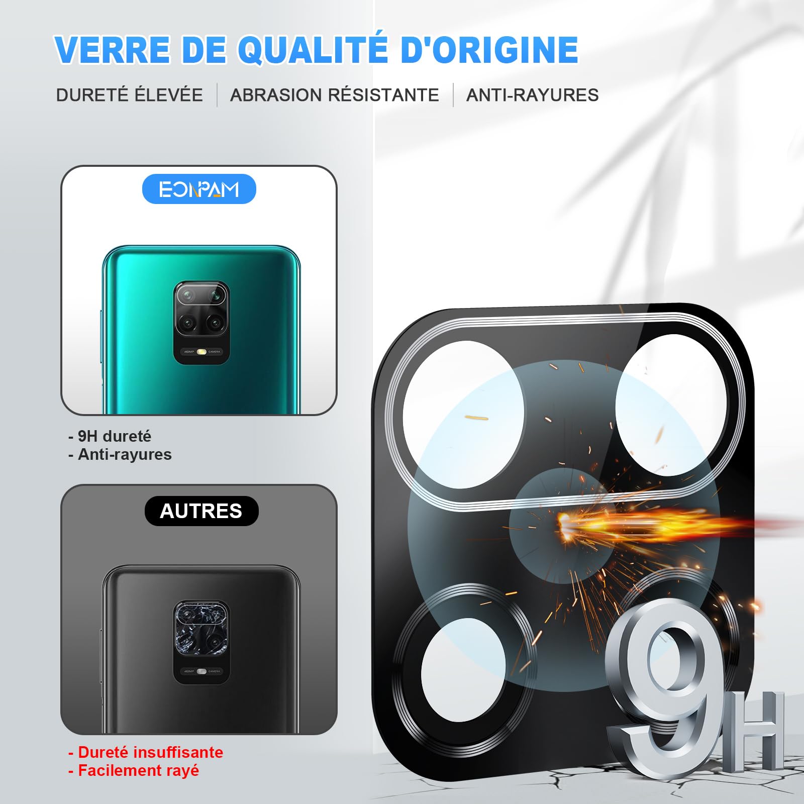 Lentille (vitre) Arrière D'appareil Photo Pour Xiaomi Redmi Note 9 5G - Noire - Neuf D'origine