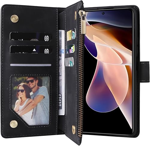 Miniatura 4 de Asuwish Compatible con Xiaomi Redmi Note 11T Pro Wallet Case Protector de pantalla de vidrio templado y funda de cuero con tapa para tarjetero,