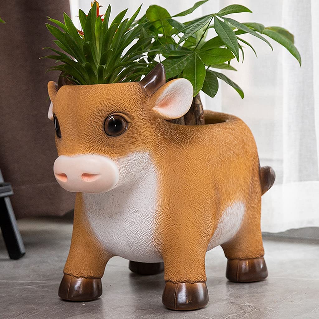 Dekoracje ogrodowe Ogród Symulacja Krowa Duża Doniczka Dekoracja Ozdoby Żywica Rzemiosło Statua Zwierząt Dekoracja Domowa Roślina Bonsai Osobowość Ogród Doniczkowy Urządzenie Kwiatowe Wróżki Akcesoria ogrodowe