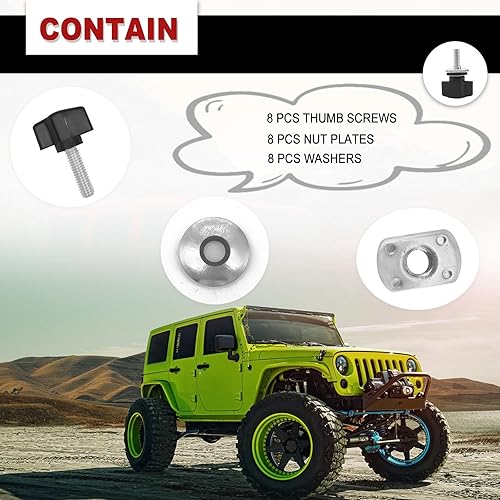 Miniatura 6 de Kit de tornillos de pulgar universales para Jeep Wrangler, cierre de extracción rápida, compatible con Jeep Wrangler YJ TJ JK JKU Sports Sahara