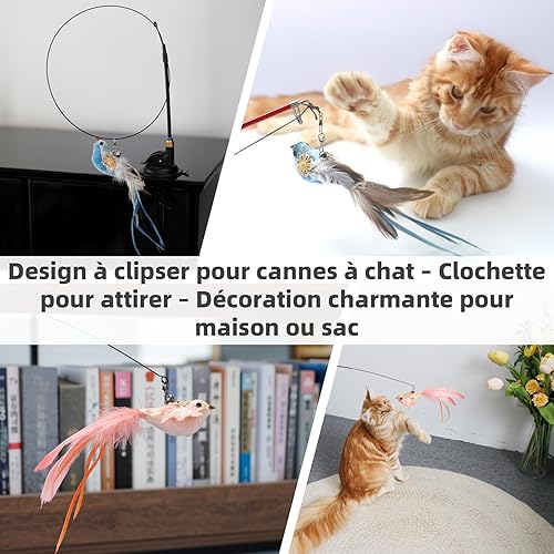 Miniatura 5 de 11 piezas de repuesto de juguete realista para gatos  Juguetes de plumas hechos a mano con campana, accesorios de varita para gatos con clip