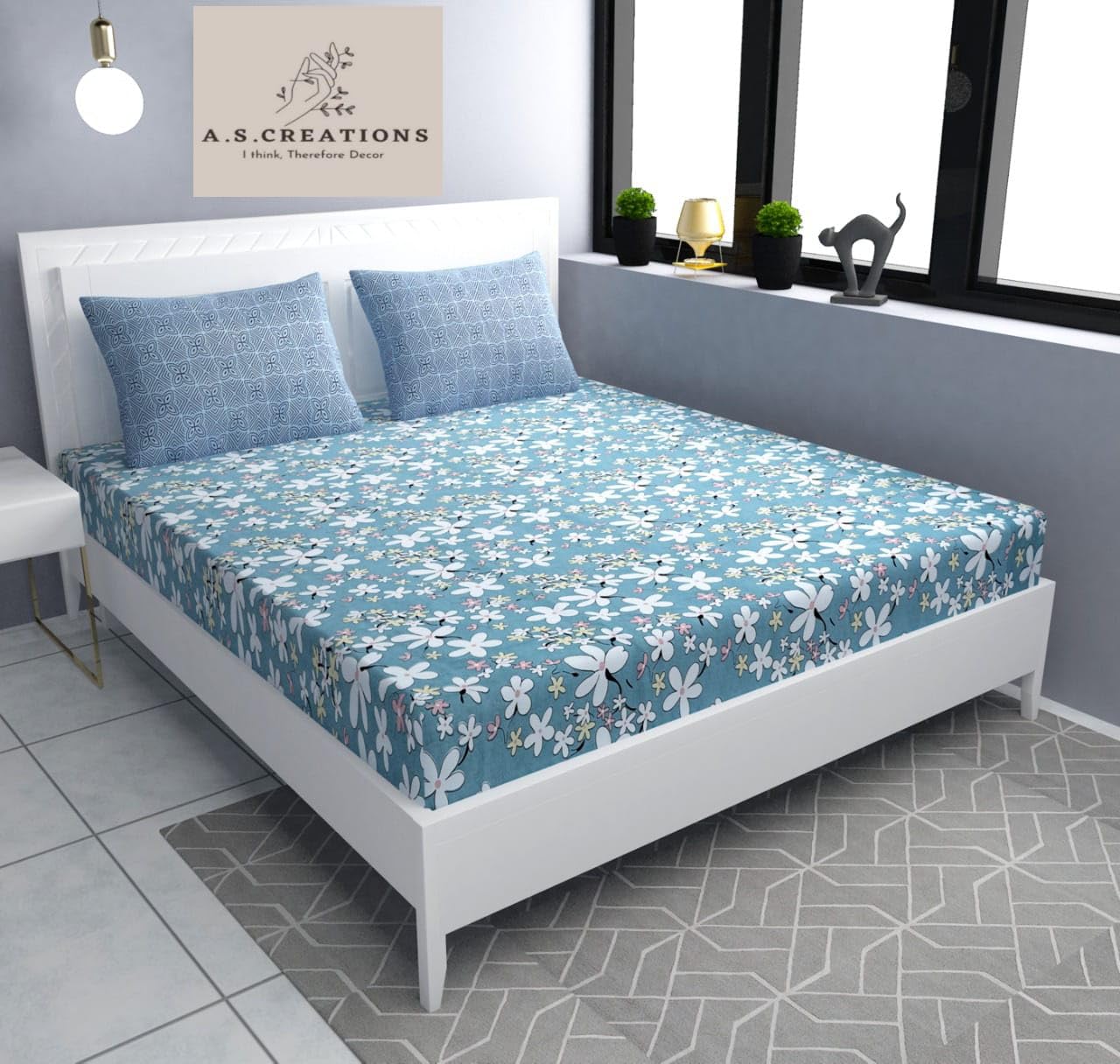 R.M. Textile Premium Bedsheets King Size Glace Cotton Elastic bedsheet Floral Print 2 Pillow Covers All Around Elastic Fits up to 10 inches Mattress -(108x108 Inch) Multi,1 (Multi,35)