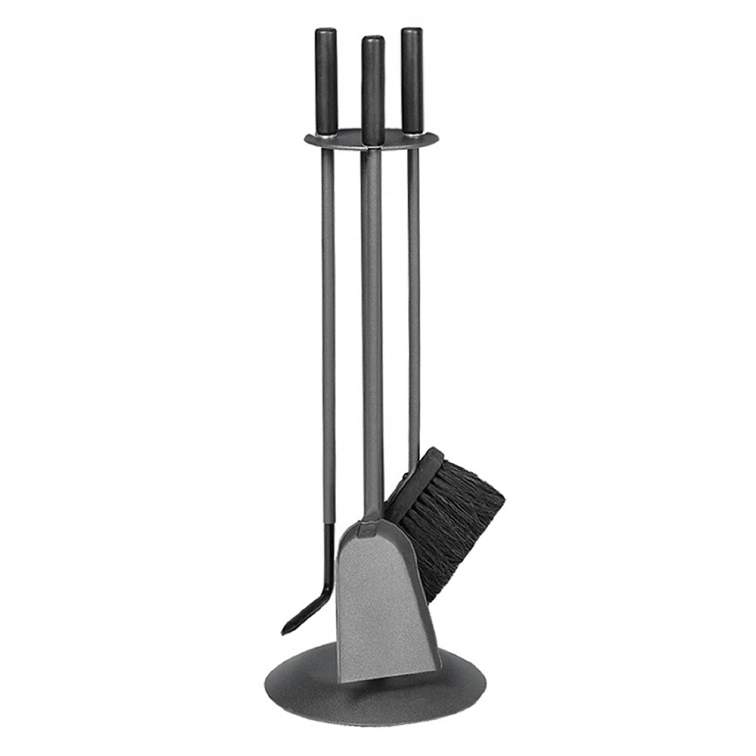 Set camino rivestito antracite, nero e manico di legno.