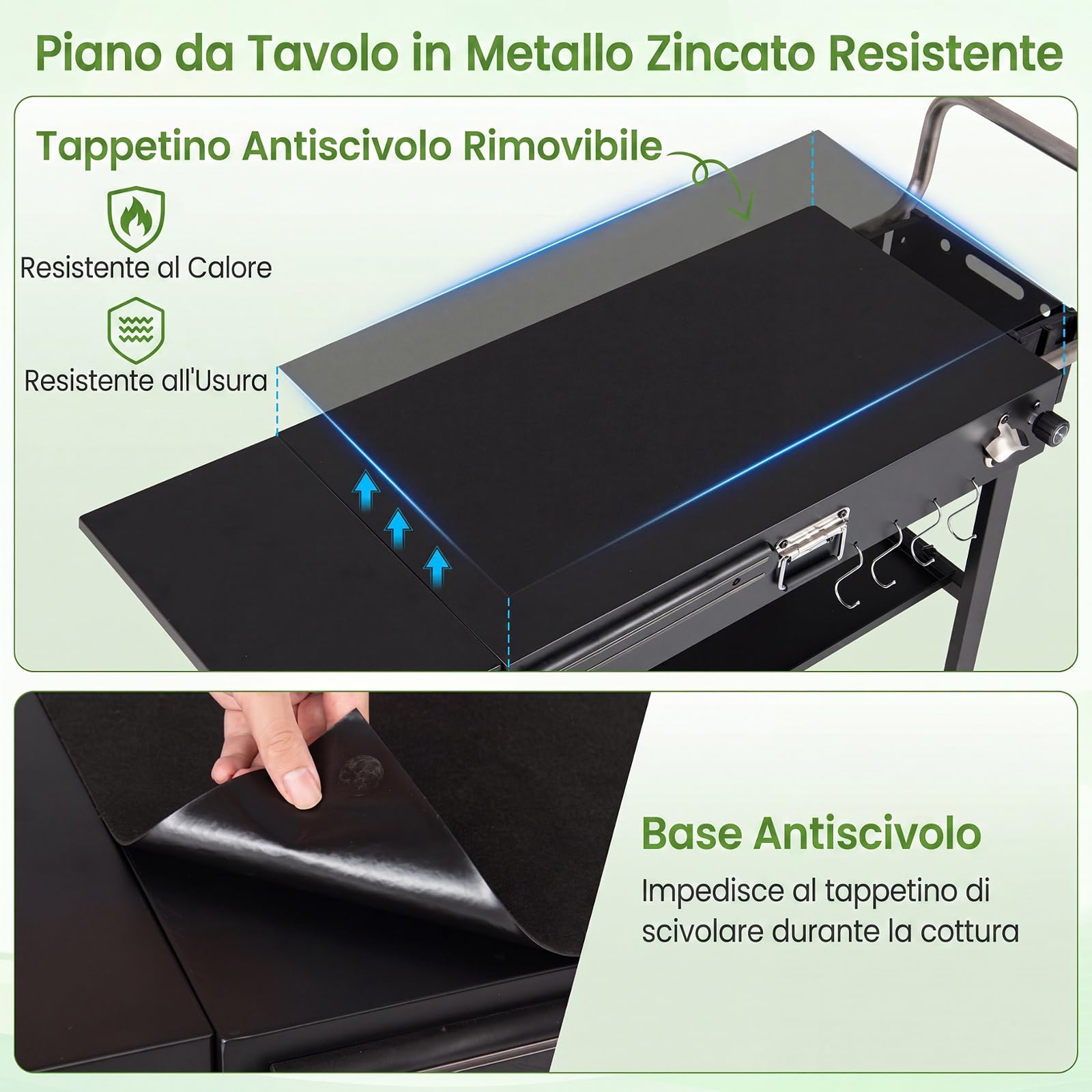 COSTWAY Carrello per Barbecue con 4 Ruote, per Festa e Campeggio | Carrello per Grill da Esterno con Portaspezie Apribottiglie Portautensili Magnetico e Ganci, Isola da Cucina, 118x43x88 cm