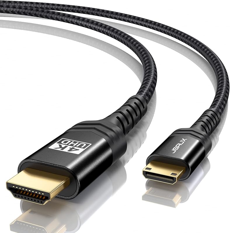 JSAUX Mini HDMI to HDMI Cable 6FT, [Aluminum Shell, Braided] High Speed 4K 60Hz HDMI 2.0 Cord, Compatible with Camera, Camcorder, Tablet and Graphics,Black