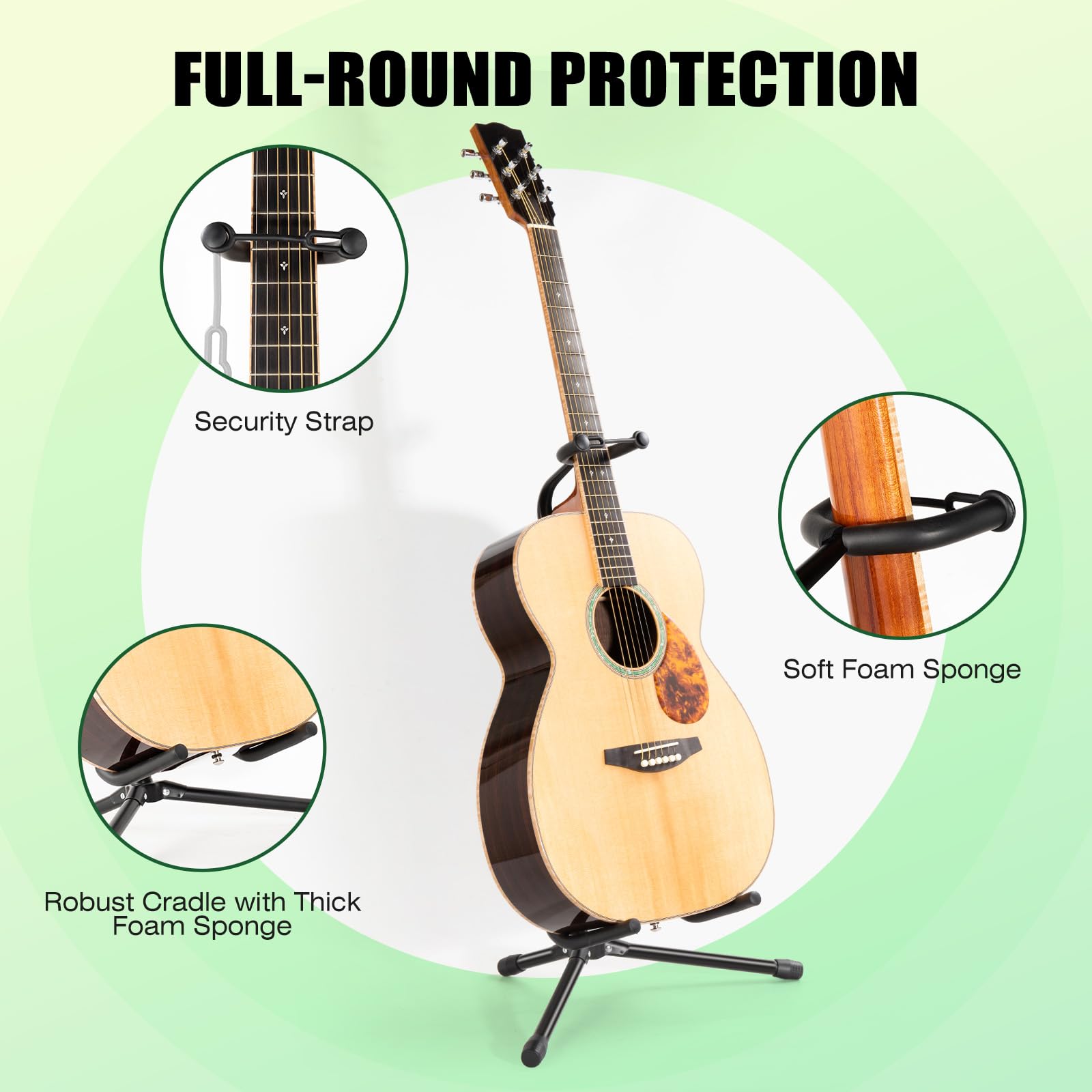 Linrax Guitar Stand with Neck Holder, Folding Guitar Stand, Adjustable Height, Non-Slip Rubber and Foam Arms - Image 3
