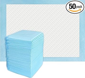 50 Count Super Absorbency Disposable Underpads, Leakproof Quick Drying Disposable Pads for Baby, Puppy and Adults, Disposable Changing Pads for Baby, Disposable Diaper Changing Pads, 17” x 13”, Blue