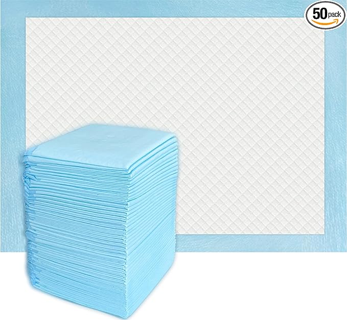50 Count Super Absorbency Disposable Underpads, Leakproof Quick Drying Disposable Pads for Baby, Puppy and Adults, Disposable Changing Pads for Baby, Disposable Diaper Changing Pads, 17” x 13”, Blue