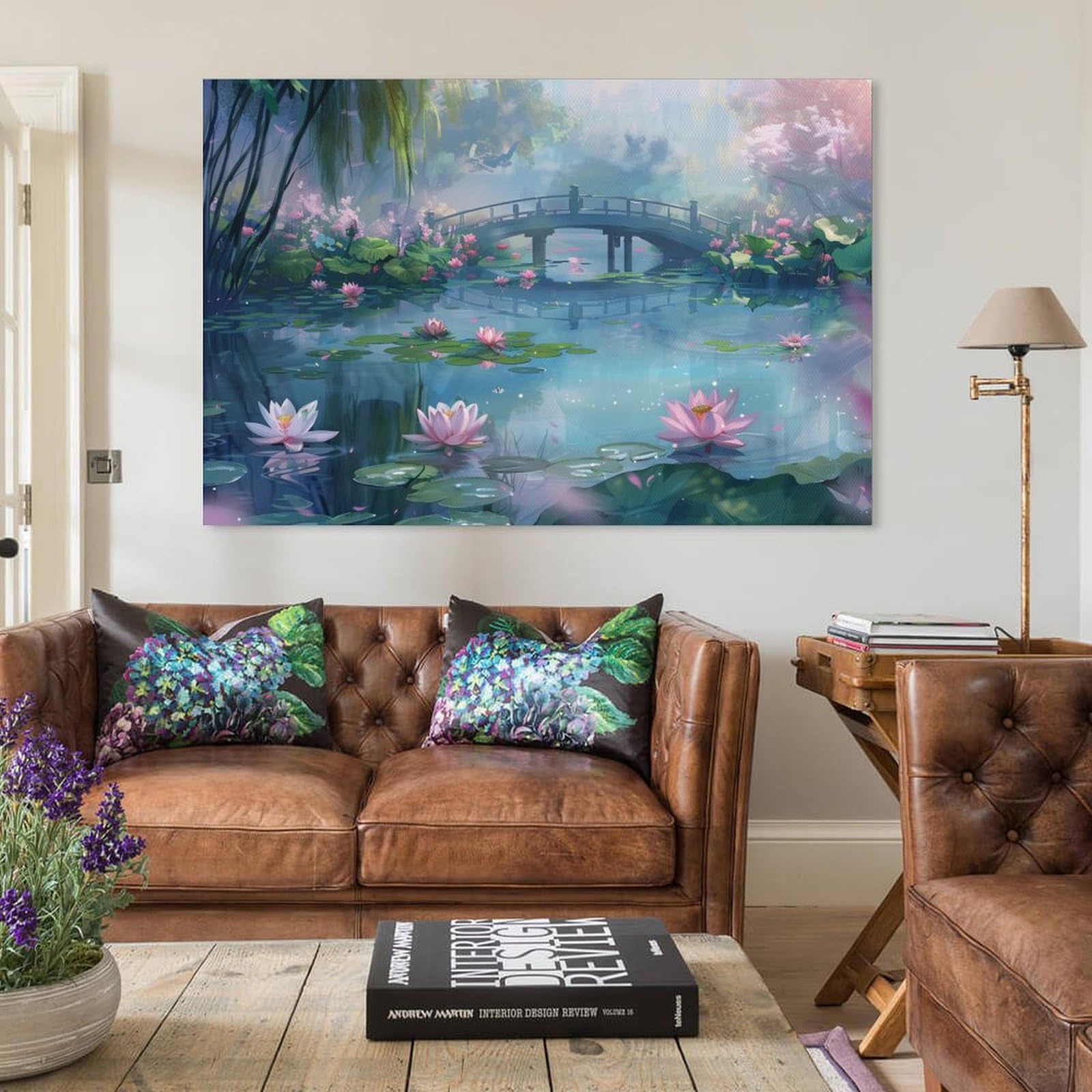 Amazon.co.jp: 絵画 池にかかる小さな橋の眺めインテリア 絵画 美しい