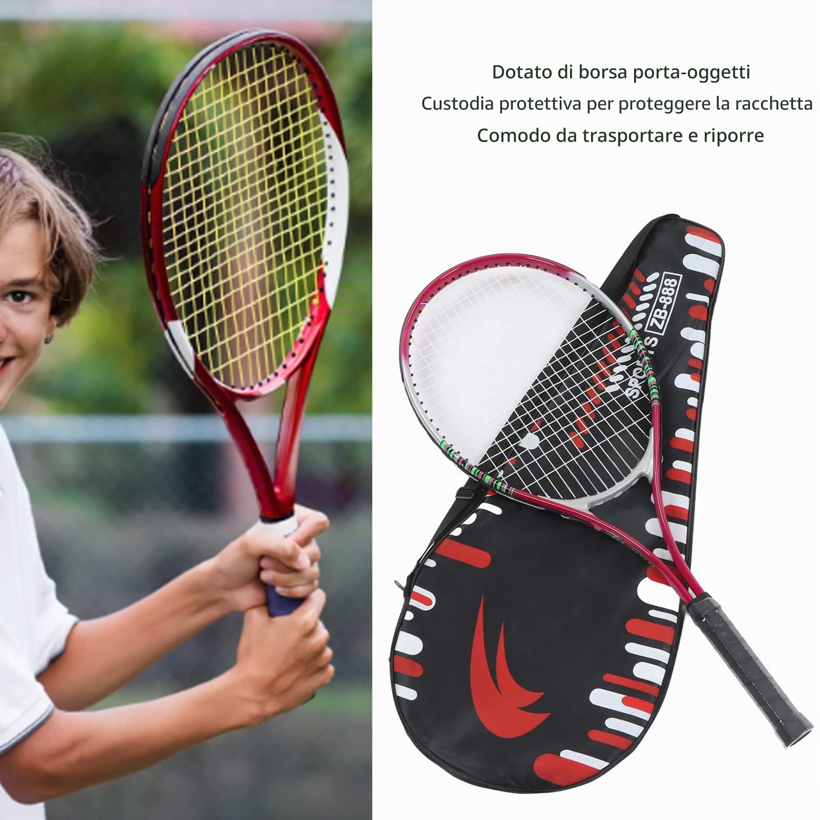 Racchetta da Tennis, Professionale in Lega di Alluminio con Telaio Diviso 27 Pollici per Adulti Allenamento Intermedio e Principianti