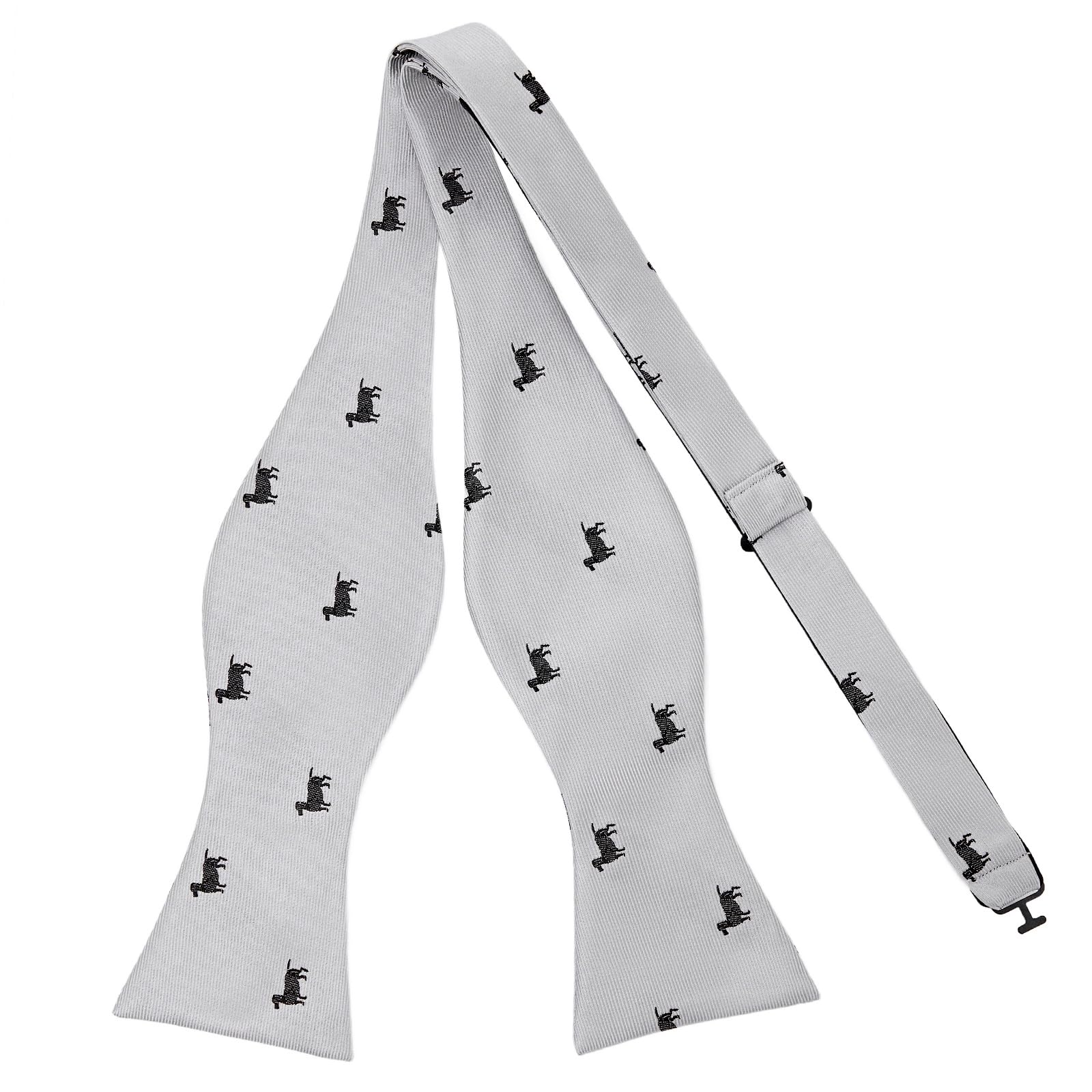 PenSee Mens Self Bow Tie Silver Grey & Black Dog Animals Jacquard Woven Silk Bow Ties