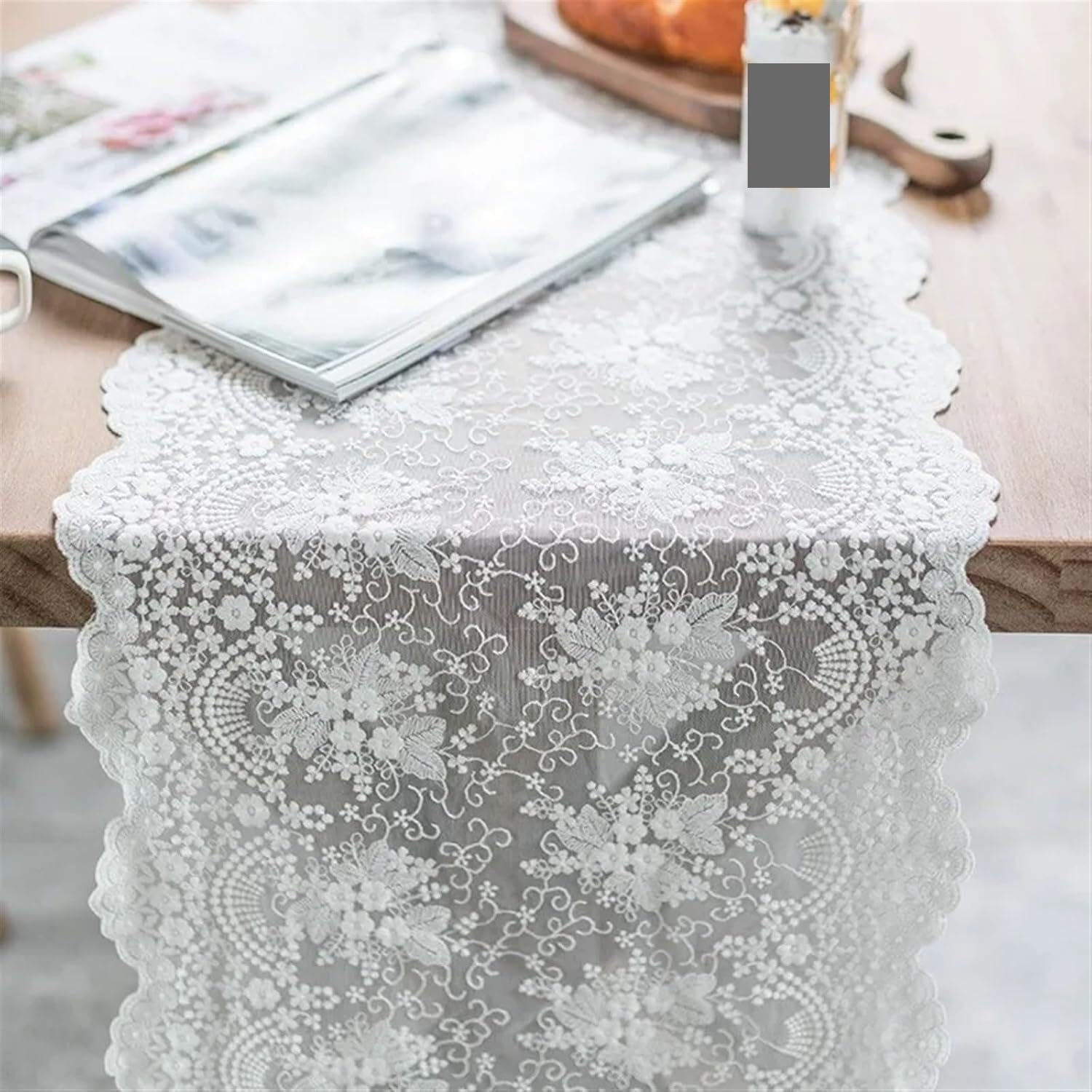 Koronkowy bieżnik na stół, Kwiatowy haft Ślubna herbata na baby shower(Beige,40x200cm 1pc)