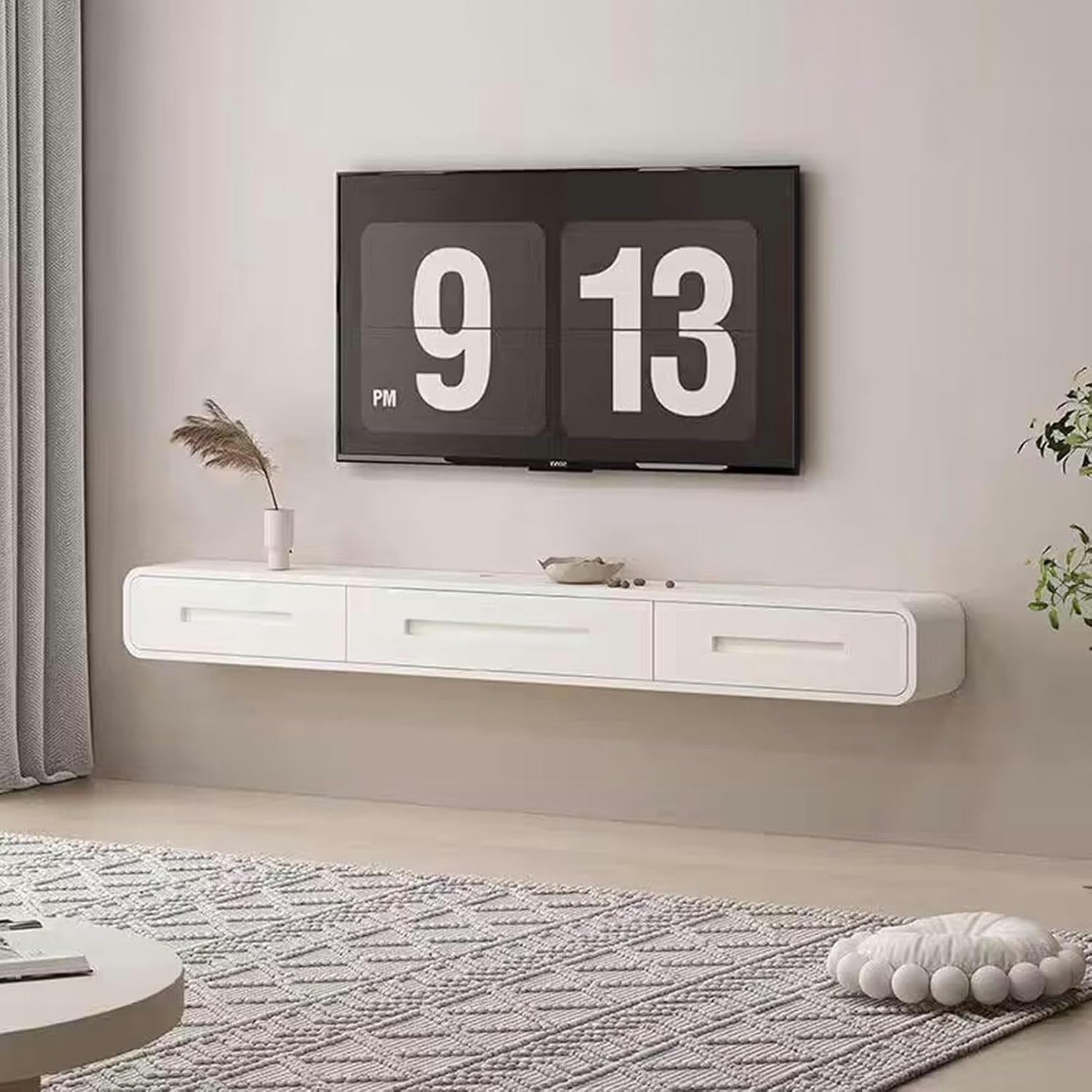 Meuble TV suspendu pour cacher les fils du routeur et de la console
