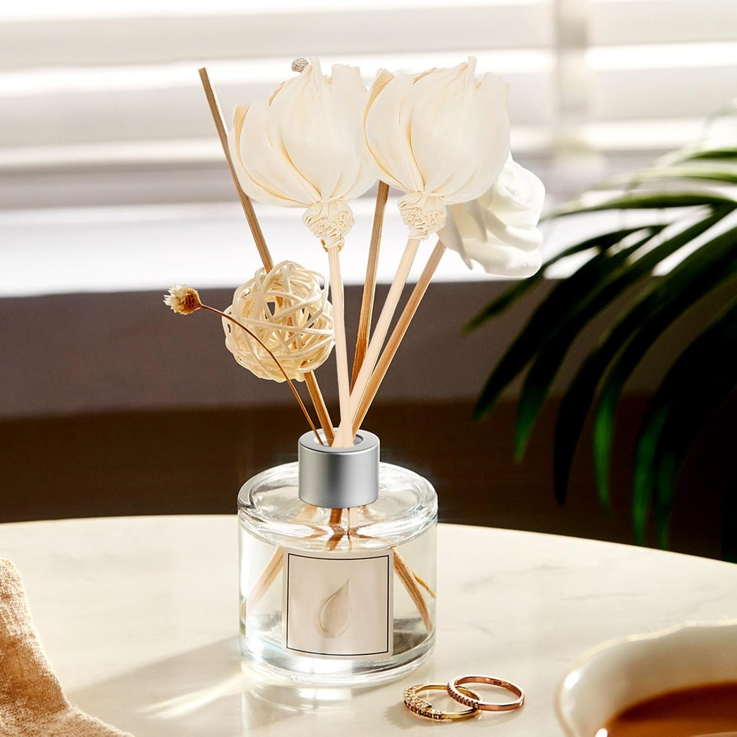 FUOYLOO 5pcs Flower Aroma Diffuser Sticks Beige Natural Reed Essential Oil Diffuser Refill for Home Office Spa Decor with Fast Absorption and Relaxing Scent