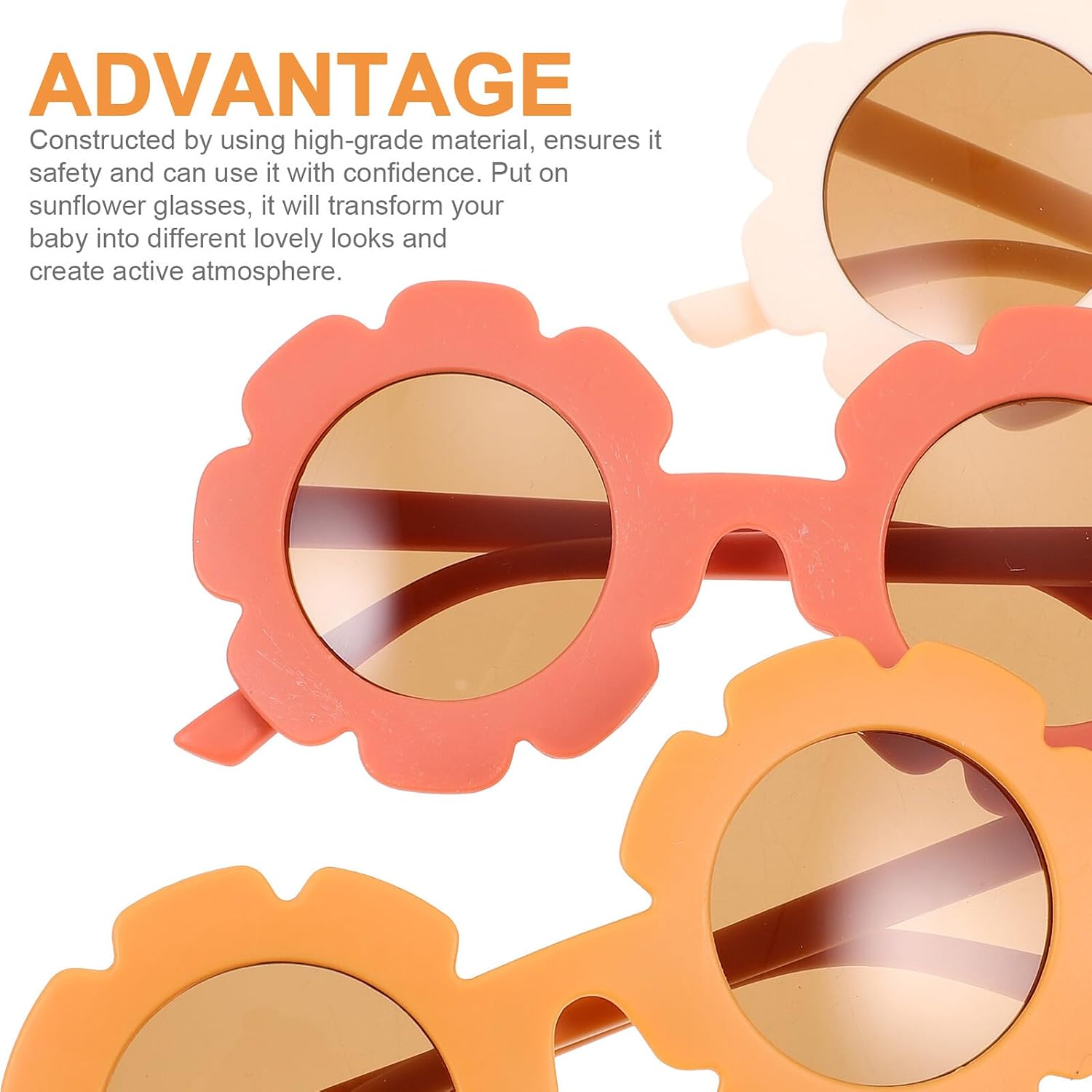 3 Pairs Sunflower Sunglasses Set for Boys and, UV Protection Sunglasses with Orange and Cream Frames, Stylish Eyewear for Outdoor Play and Parties