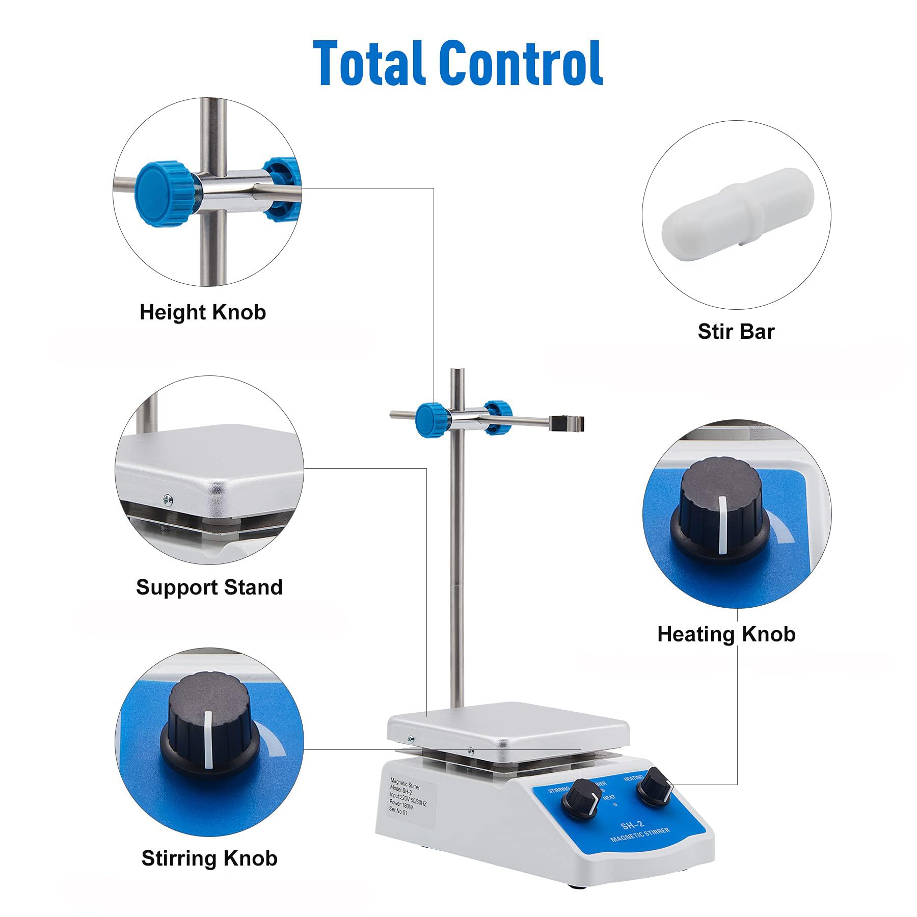 Placa caliente agitadora magnética con calefacción y ajuste de velocidad, 0-1600 rpm, capacidad de 1 litro, ideal para uso en laboratorio