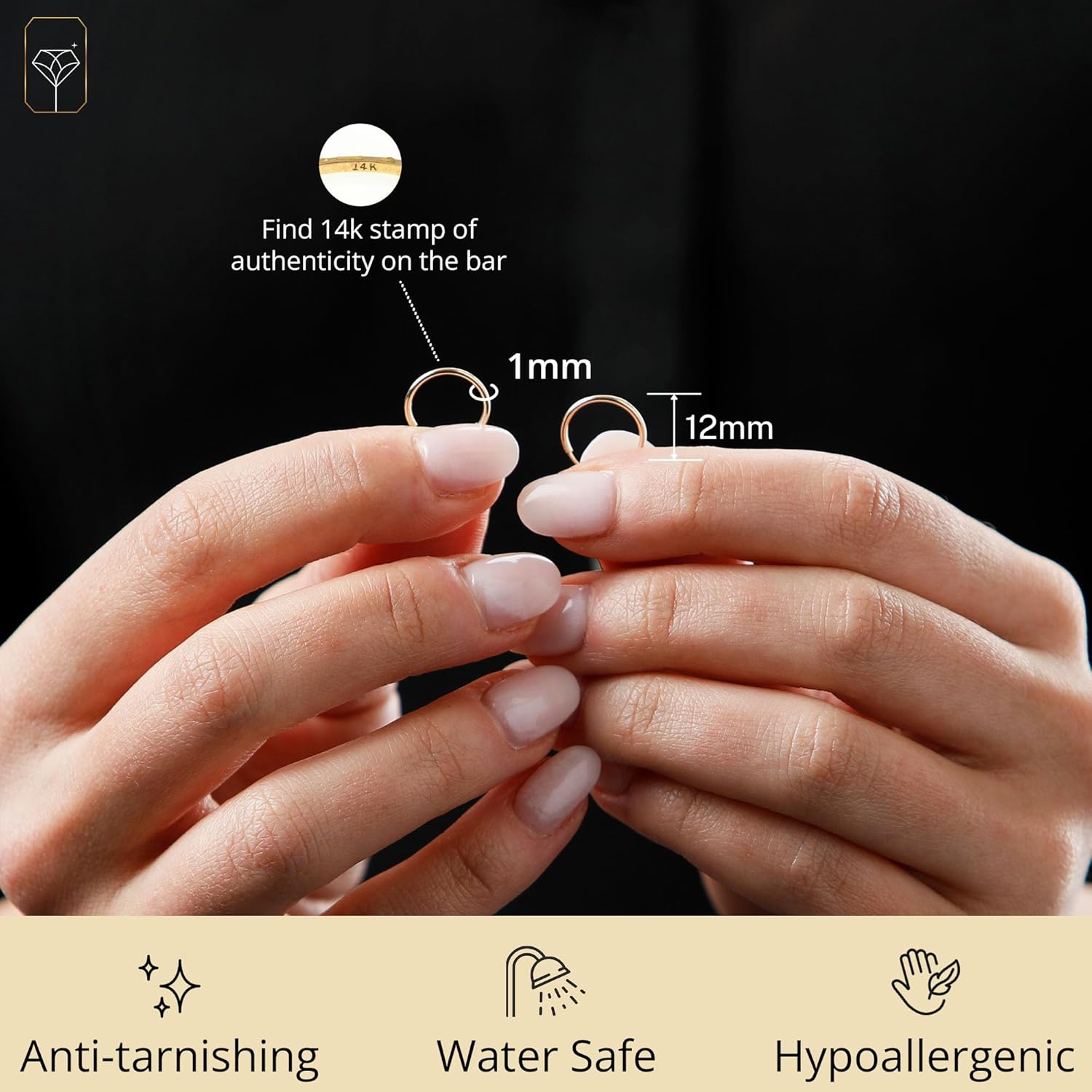 14k Gold Hoop Earrings for Women | 1mm Tube Yellow Gold Hoops Earrings 14k Real Gold | Flex Continuous Hoops by Max + Stone - Image 3