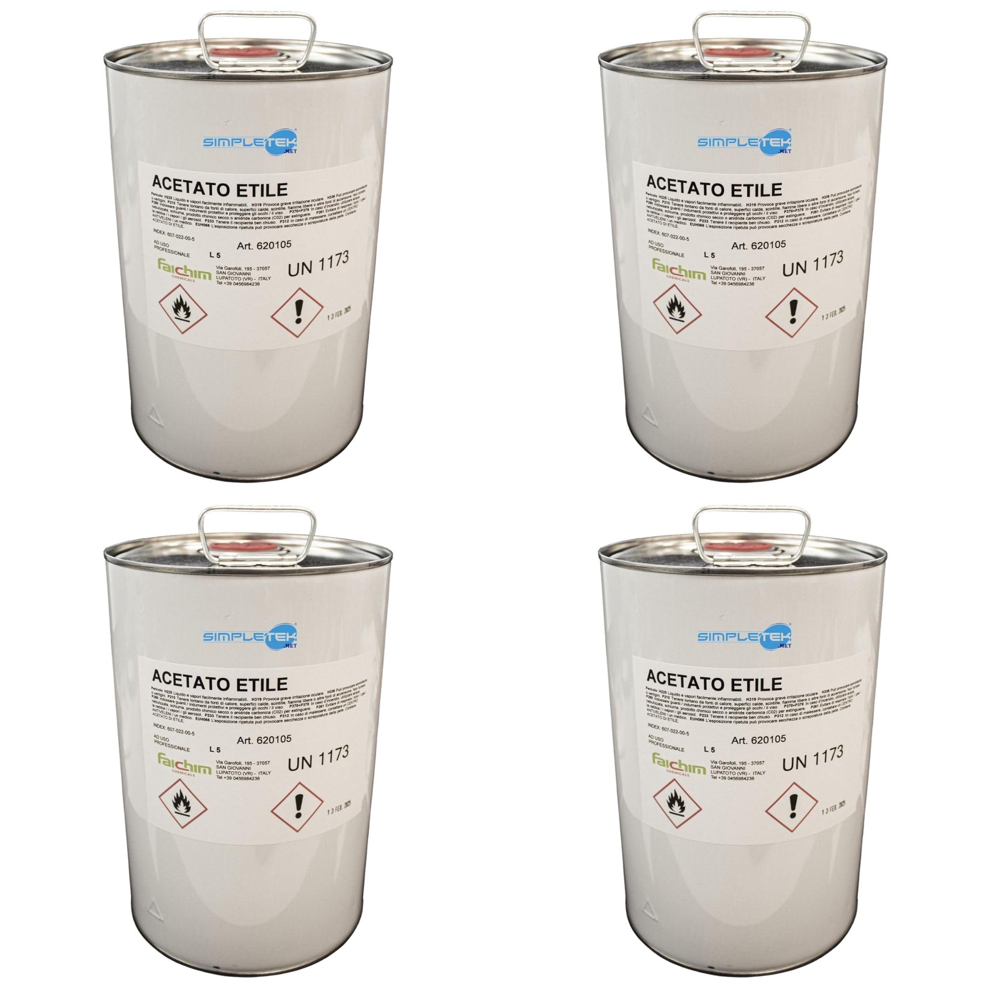 SIMPLETEK - Acetato di Etile 5L per Resine Sintetiche Acriliche Polistirene Restauro (4pezzi, 20L totali)