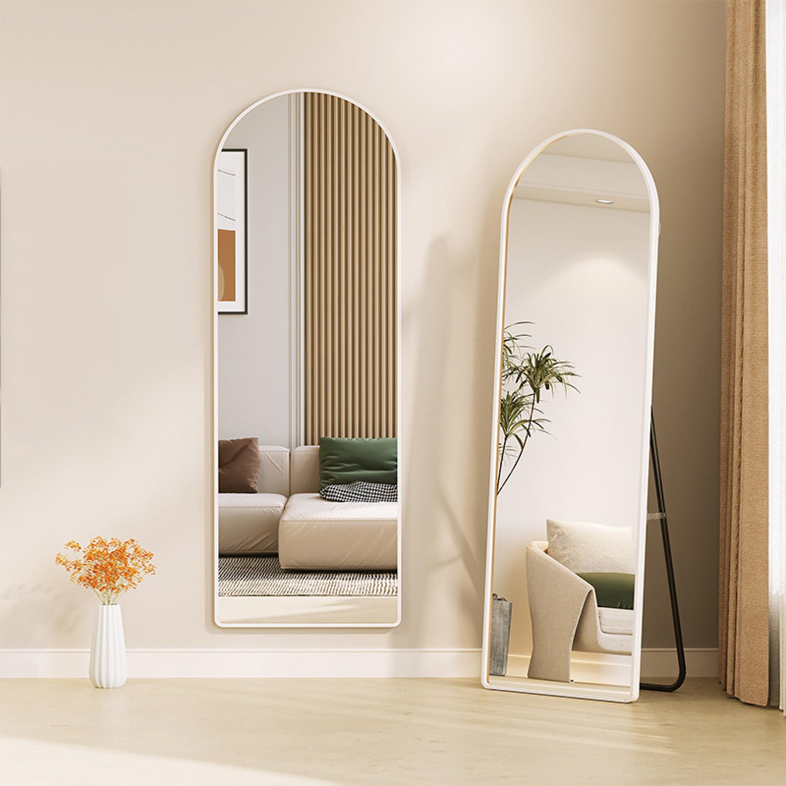 Arched Full Length Mirror Floor Mirror with Stand, Wall Mounted Full Body Mirror Dressing Mirror for Bedroom, Stand Up or Wall-Mounted(61