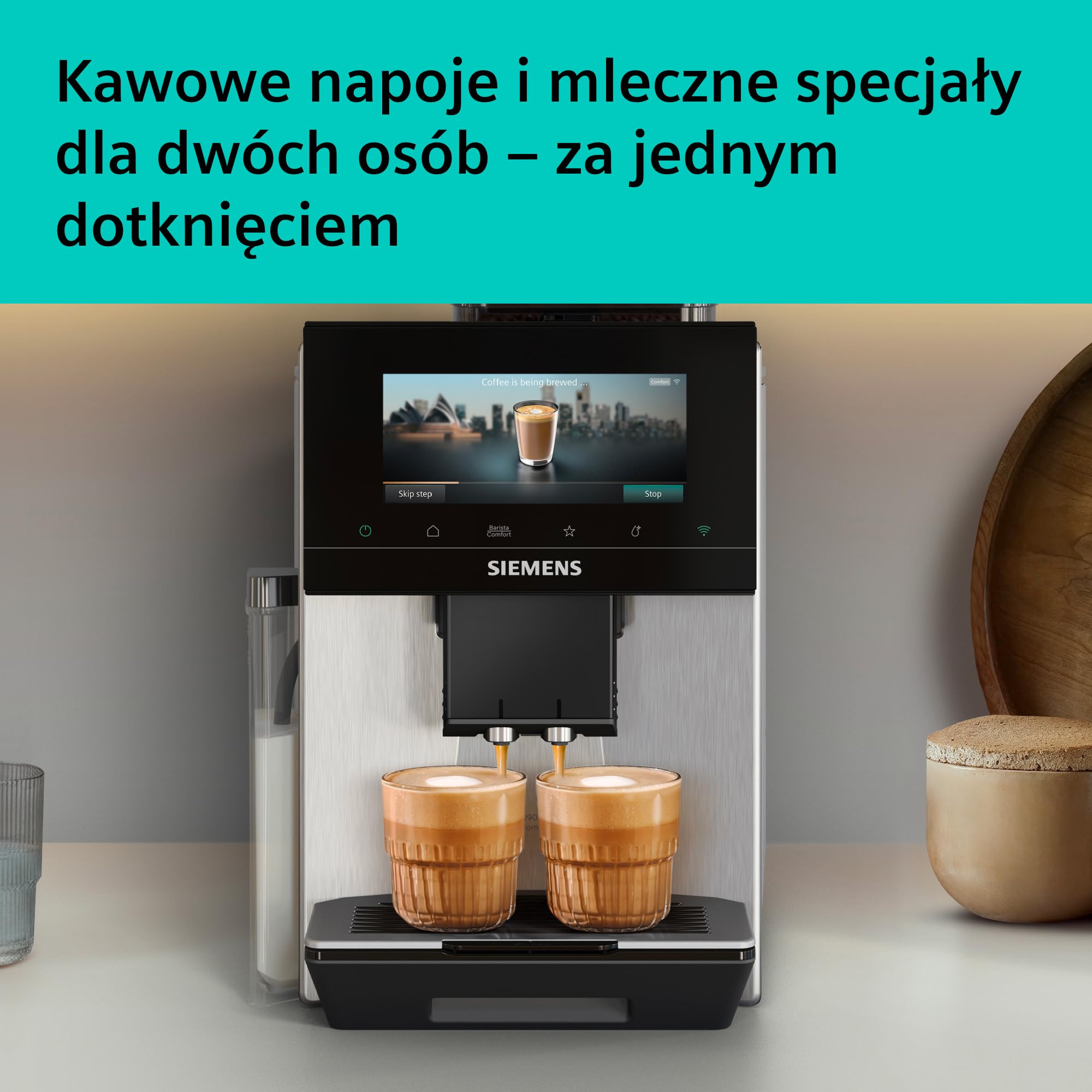 Siemens, automatyczny ekspres do espresso, EQ900 iAroma, spersonalizowane ustawienia smaku, precyzyjne mielenie, duży wyświetlacz, każda filiżanka na Twoich zasadach, stal nierdzewna, TQ923E03