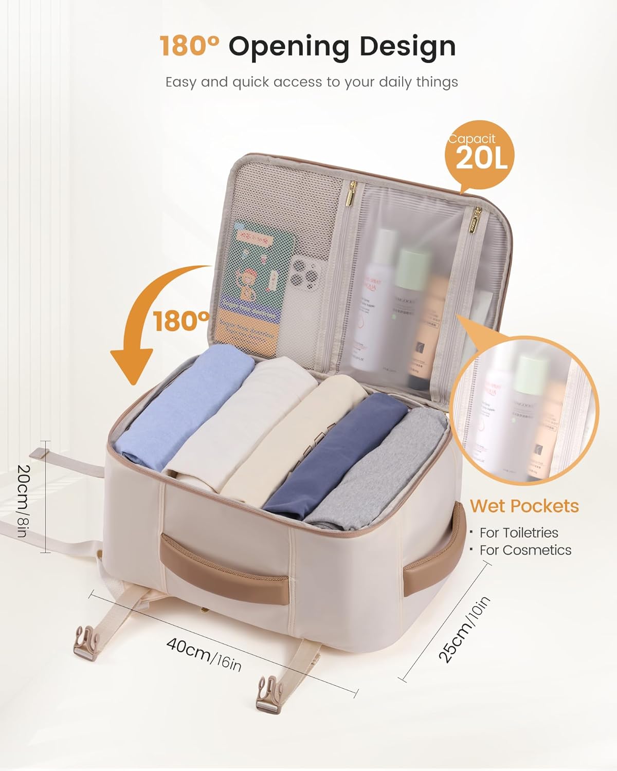 LOVEVOOK handbagage rugzak, reisrugzak voor dames, uitbreidbaar ontwerp, rugzak handbagage vliegtuig, reisrugzak als cabinebag voor reizen en zaken, 40x30x20cm-24L