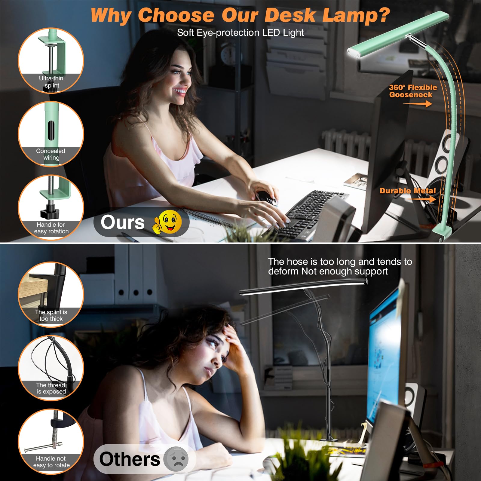 Airlonv LED Desk Lamp with Clamp, 17" Stepless Dimming Light, Mint Green view 4