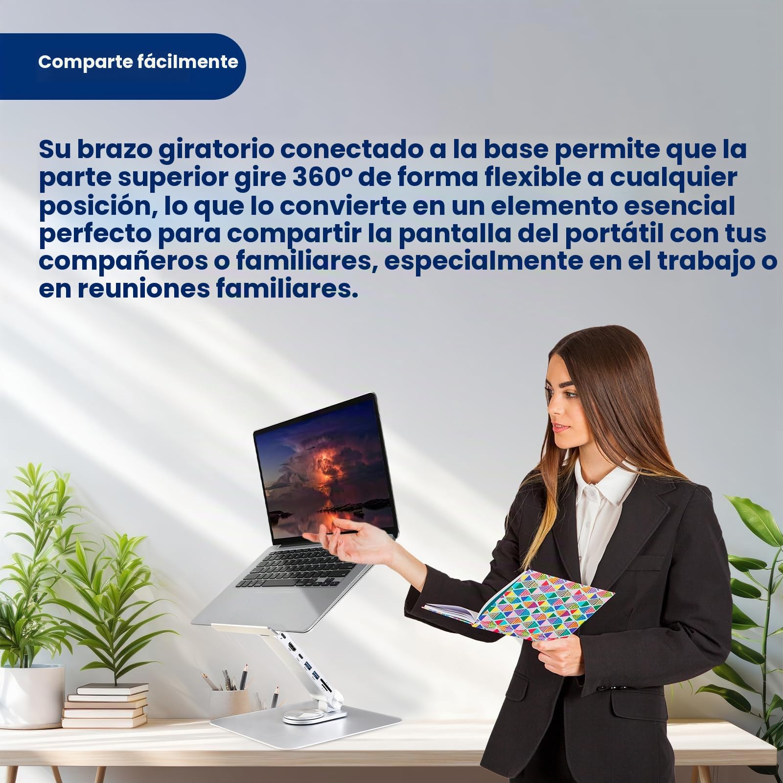 Ewent EW1269 Soporte para Portátil de Aluminio Multipuerto HDMI 4K/2x USB-A 3.0/USB-C 3.0/PD 100W/SD