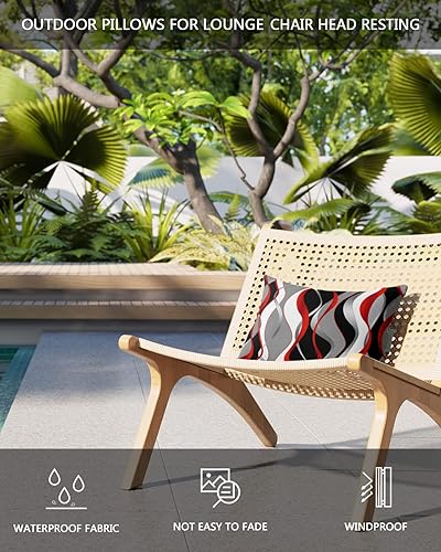 Miniatura 4 de Geometry - Almohada para la cabeza del sillón de exterior, 2 paquetes de 2 fundas impermeables para reposacabezas lumbar, funda con inserto y banda