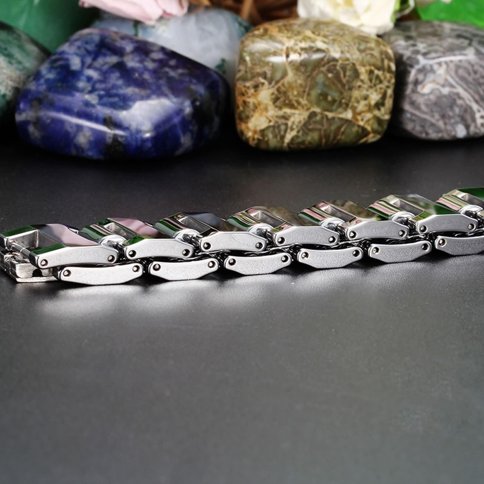 Silber Armbänder Herren,Wolframcarbid Armband Kette Herren 16MM Uhrenarmband Kette Herren Armbänder 21.5 cm