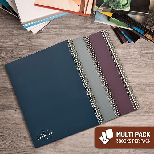 Miniatura 6 de Cuadernos en espiral para zurdos con rayas universitarias 3 unidades, 100 hojas  9 x 11 pulgadas  Papel grueso, encuadernación en espiral dorada,